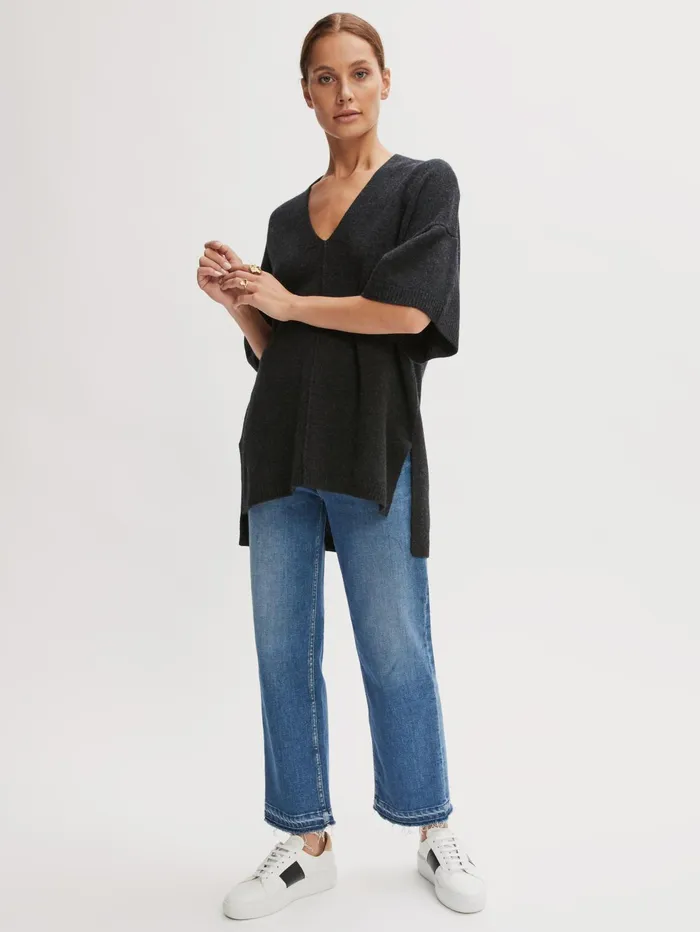 Jigsaw Knitwear and Cashmere Women Merino Cashmere V Neck Tunic Grey