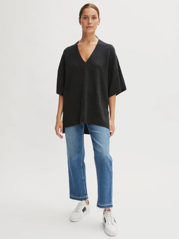 Jigsaw Knitwear and Cashmere Women Merino Cashmere V Neck Tunic Grey