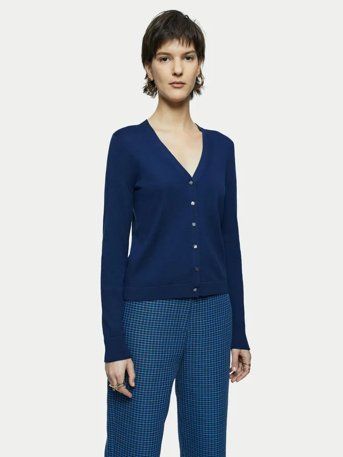 Jigsaw Knitwear and Cashmere Women Merino Cotton Shell Button Cardigan Blue