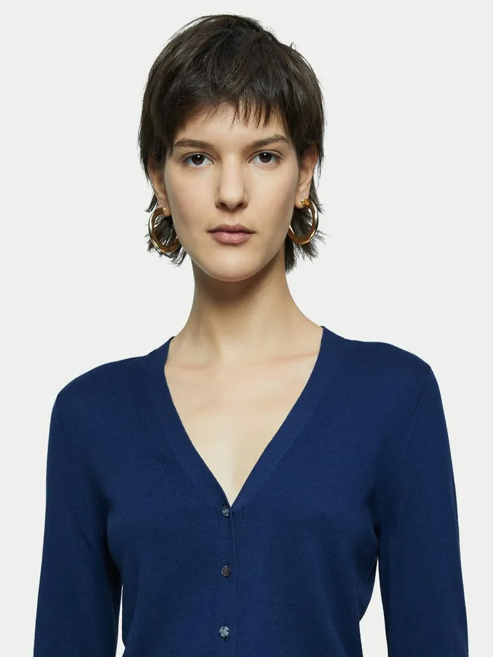 Jigsaw Knitwear and Cashmere Women Merino Cotton Shell Button Cardigan Blue