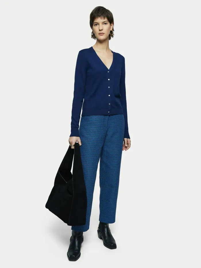 Jigsaw Knitwear and Cashmere Women Merino Cotton Shell Button Cardigan Blue