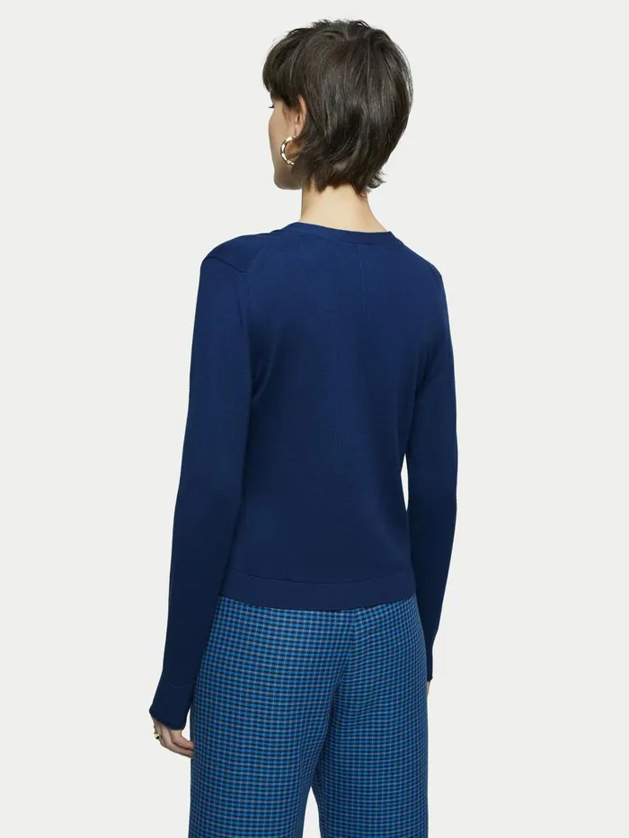 Jigsaw Knitwear and Cashmere Women Merino Cotton Shell Button Cardigan Blue