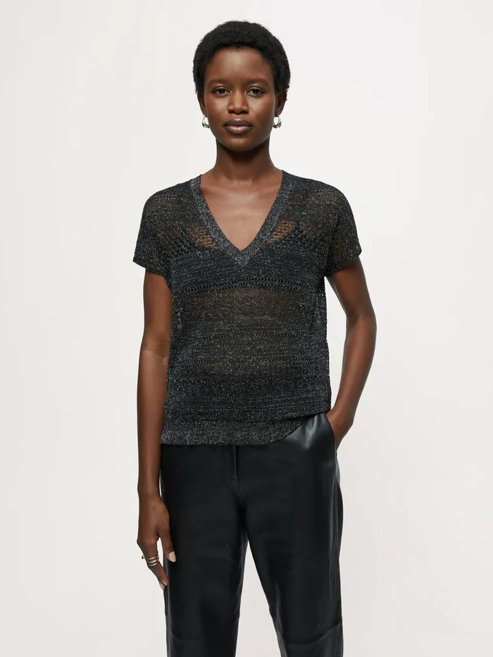 Jigsaw Knitwear and Cashmere Women Metallic Lace Stitch Jumper Black