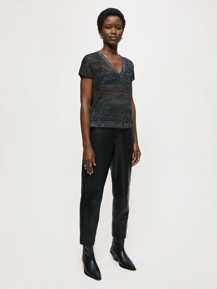 Jigsaw Knitwear and Cashmere Women Metallic Lace Stitch Jumper Black