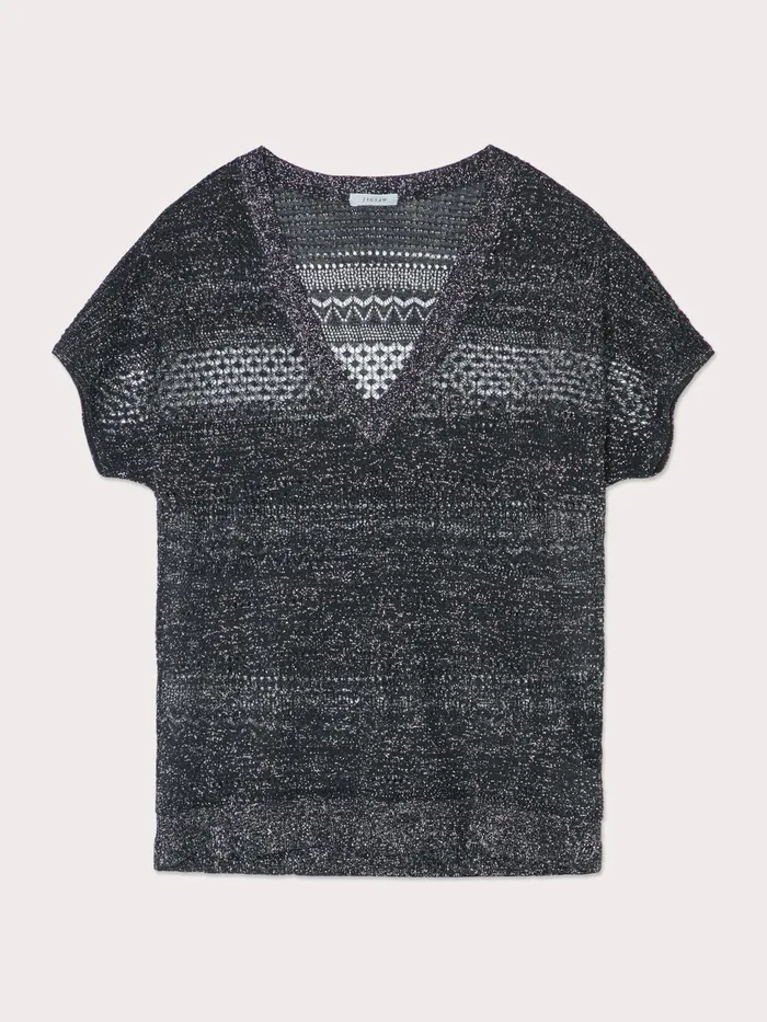 Jigsaw Knitwear and Cashmere Women Metallic Lace Stitch Jumper Black