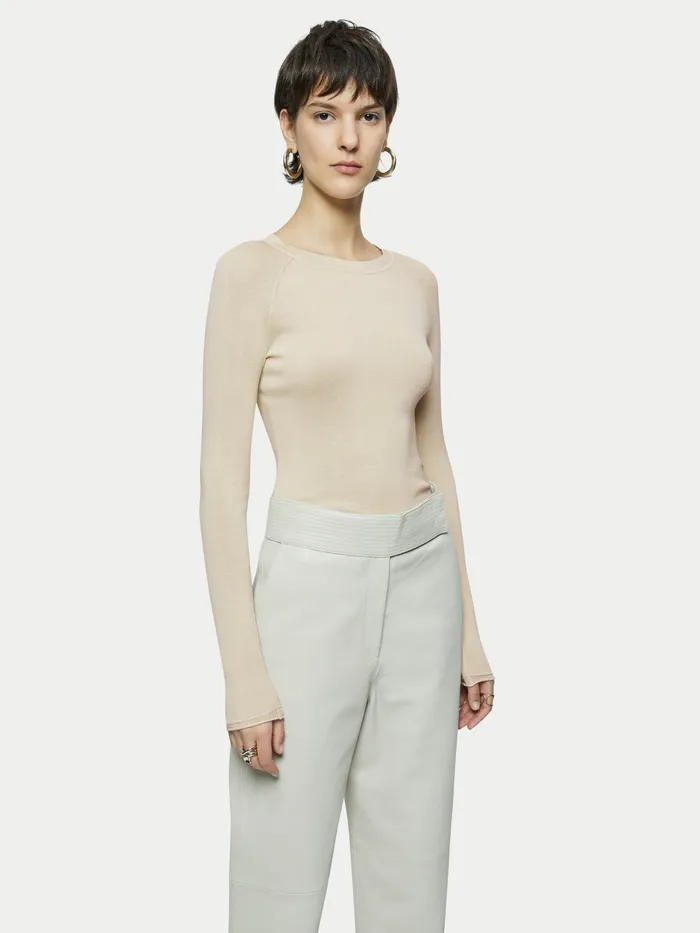 Jigsaw Knitwear and Cashmere Women Silk Cotton Crew Neck Jumper Cream