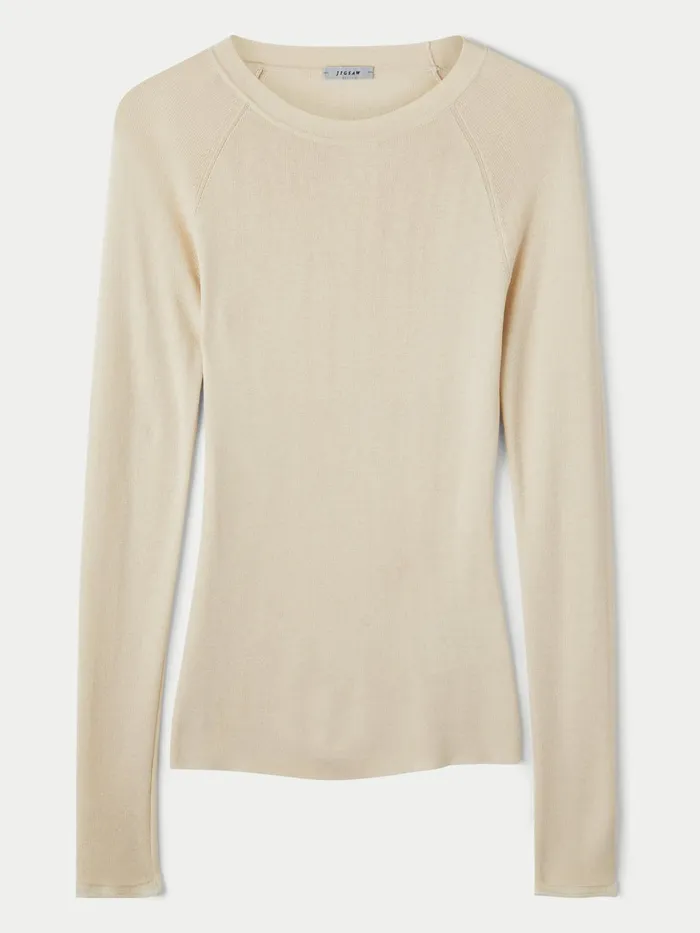Jigsaw Knitwear and Cashmere Women Silk Cotton Crew Neck Jumper Cream