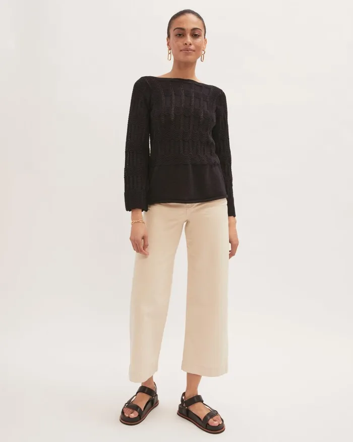 Jigsaw Knitwear and Cashmere Women Textured Lace Boatneck Jumper Blue