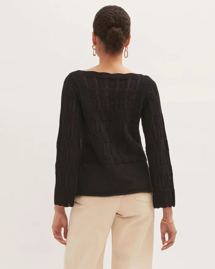 Jigsaw Knitwear and Cashmere Women Textured Lace Boatneck Jumper Blue