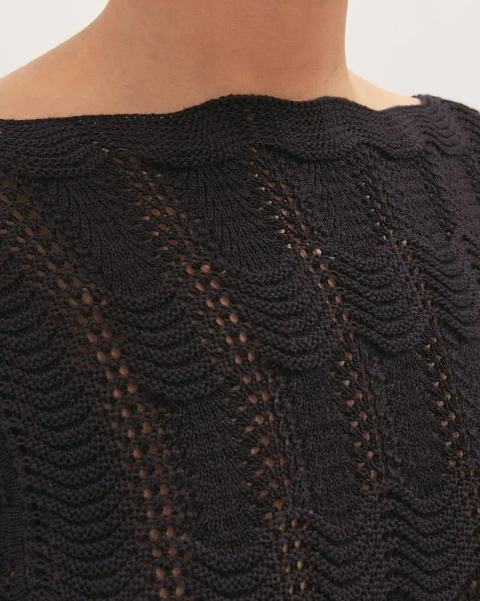 Jigsaw Knitwear and Cashmere Women Textured Lace Boatneck Jumper Blue