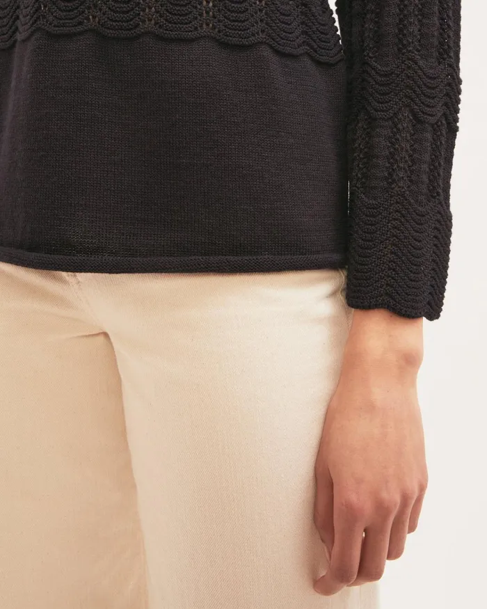 Jigsaw Knitwear and Cashmere Women Textured Lace Boatneck Jumper Blue