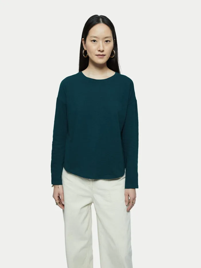 Jigsaw Tshirts Women Cotton Slub Long Sleeve Tee Green