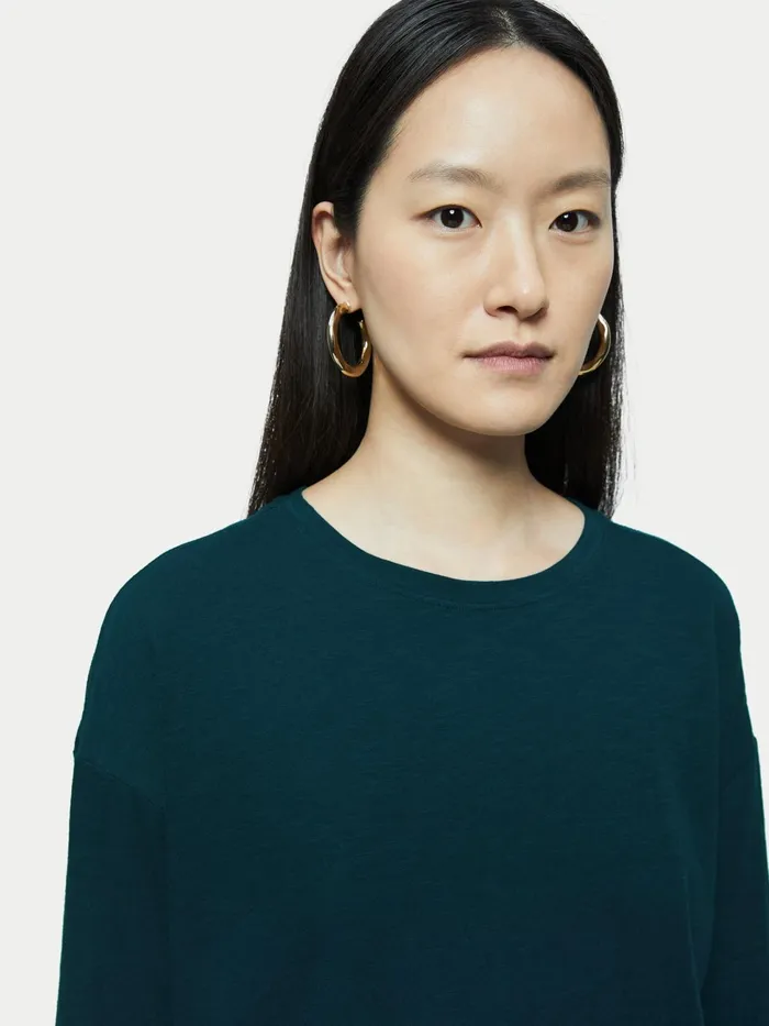 Jigsaw Tshirts Women Cotton Slub Long Sleeve Tee Green