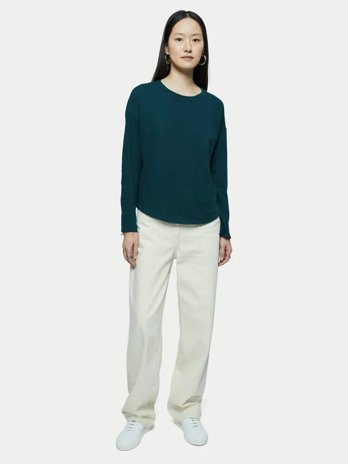 Jigsaw Tshirts Women Cotton Slub Long Sleeve Tee Green