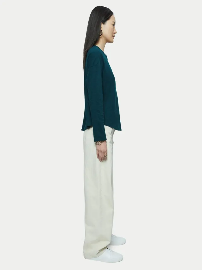 Jigsaw Tshirts Women Cotton Slub Long Sleeve Tee Green