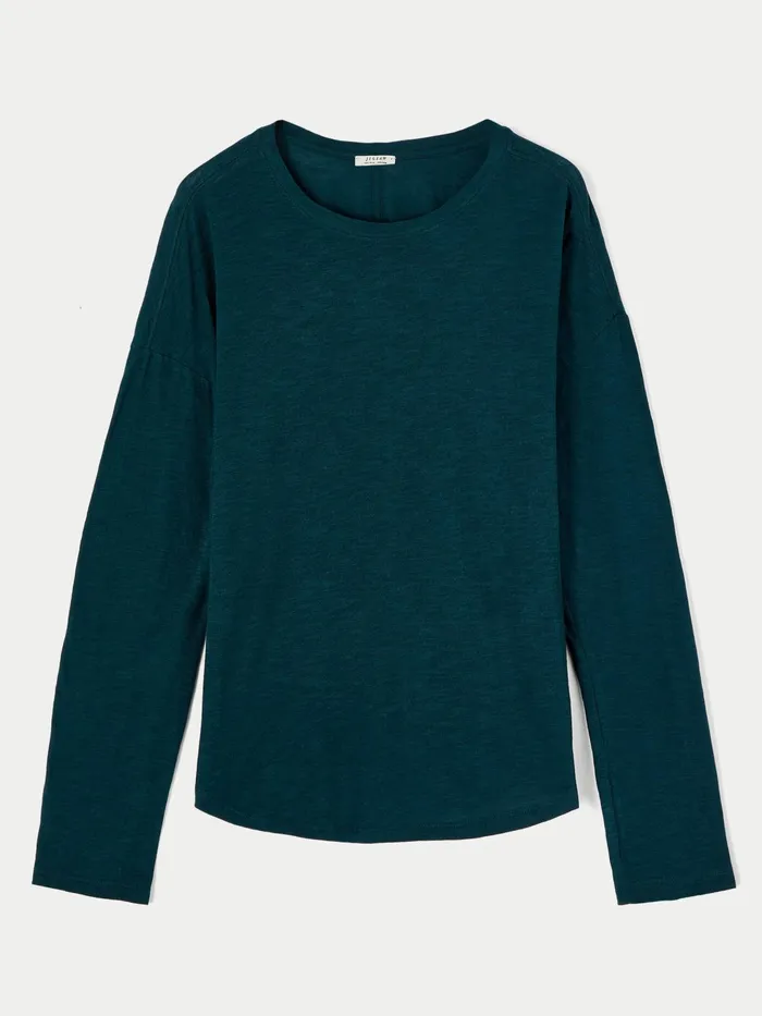 Jigsaw Tshirts Women Cotton Slub Long Sleeve Tee Green