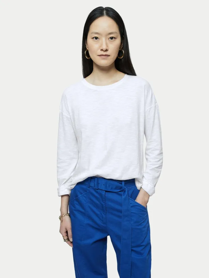 Jigsaw Tshirts Women Cotton Slub Long Sleeve Tee White