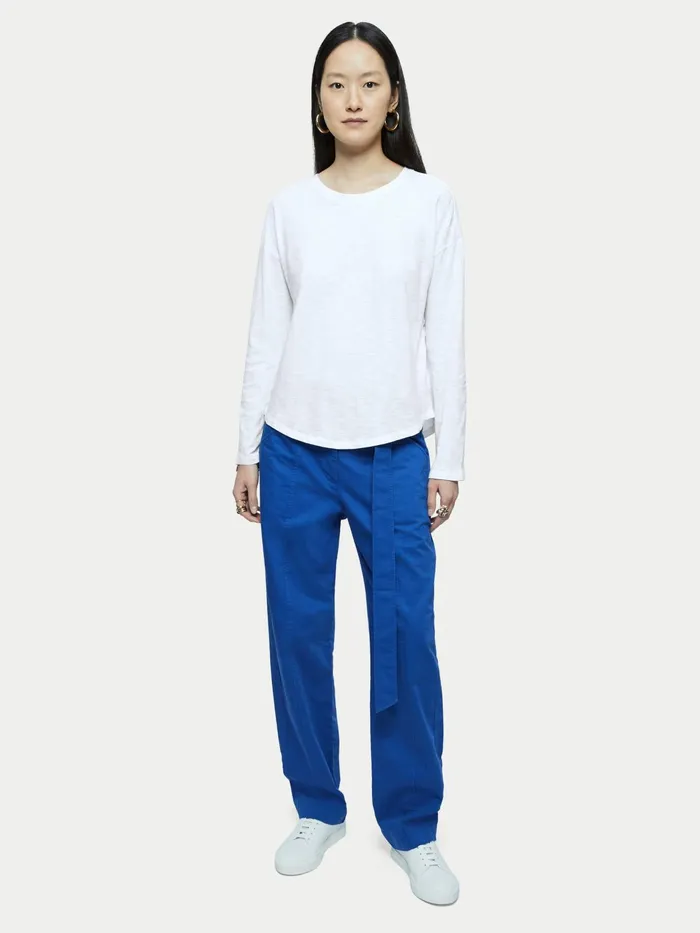 Jigsaw Tshirts Women Cotton Slub Long Sleeve Tee White