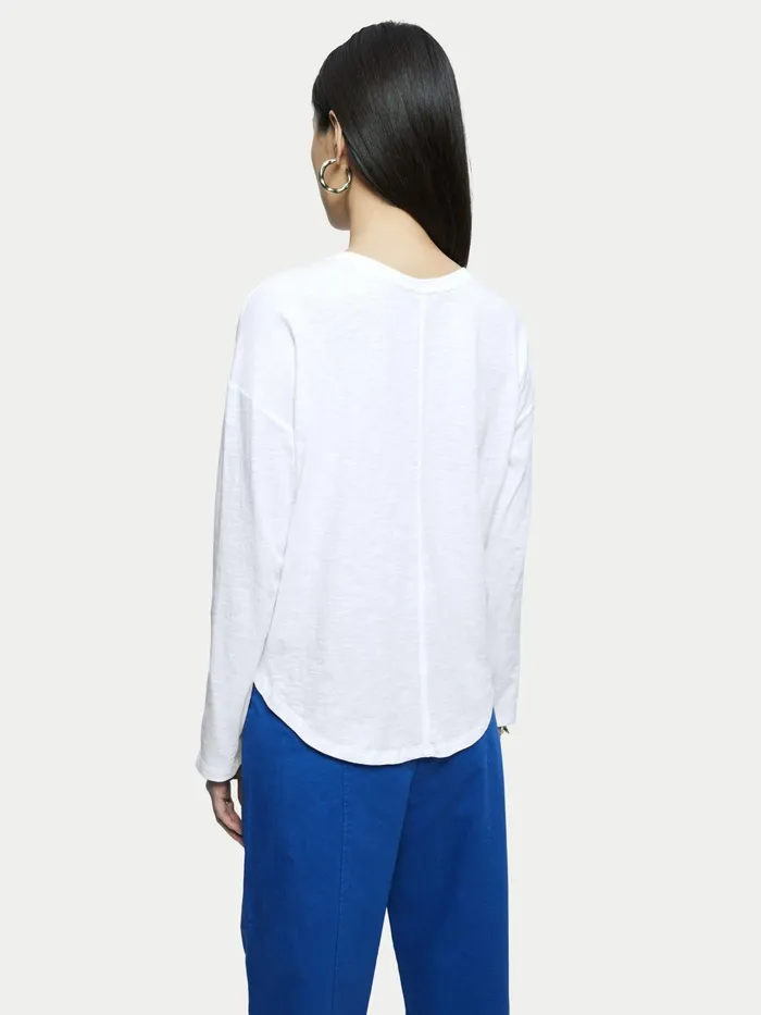 Jigsaw Tshirts Women Cotton Slub Long Sleeve Tee White
