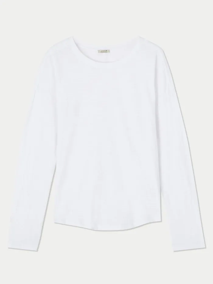 Jigsaw Tshirts Women Cotton Slub Long Sleeve Tee White