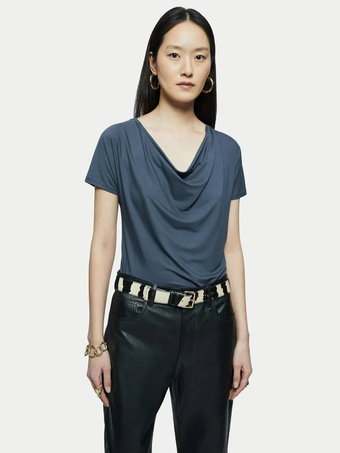 Jigsaw Tshirts Women Cowl Neck Tee Grey