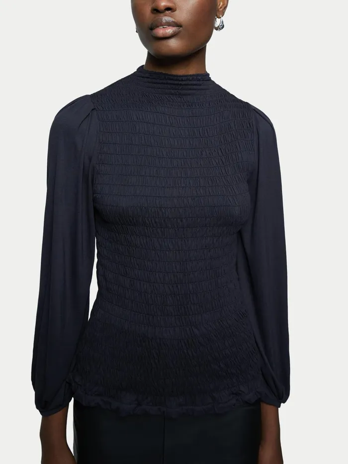 Jigsaw Tshirts Women Shirred Smocked Top Blue