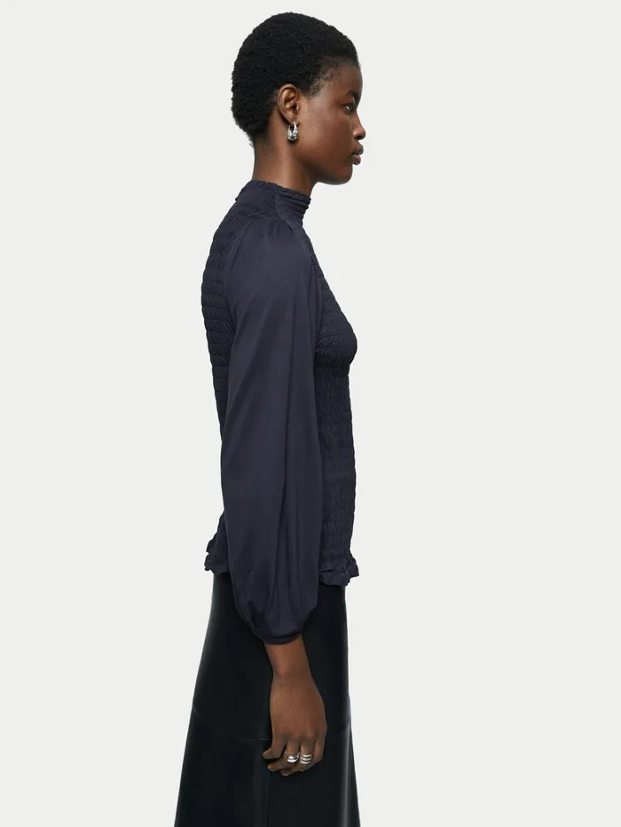 Jigsaw Tshirts Women Shirred Smocked Top Blue