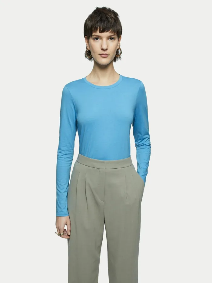 Jigsaw Tshirts Women Supima Cotton Long Sleeve Tee Blue