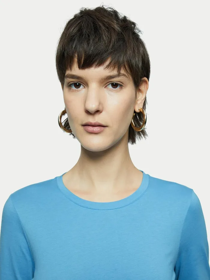 Jigsaw Tshirts Women Supima Cotton Long Sleeve Tee Blue