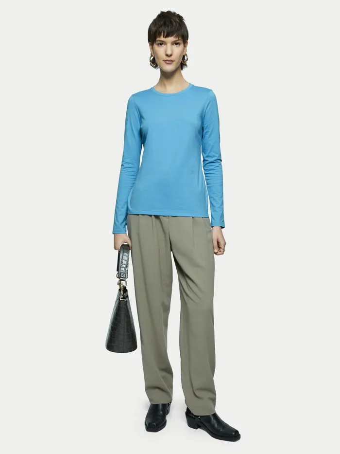 Jigsaw Tshirts Women Supima Cotton Long Sleeve Tee Blue