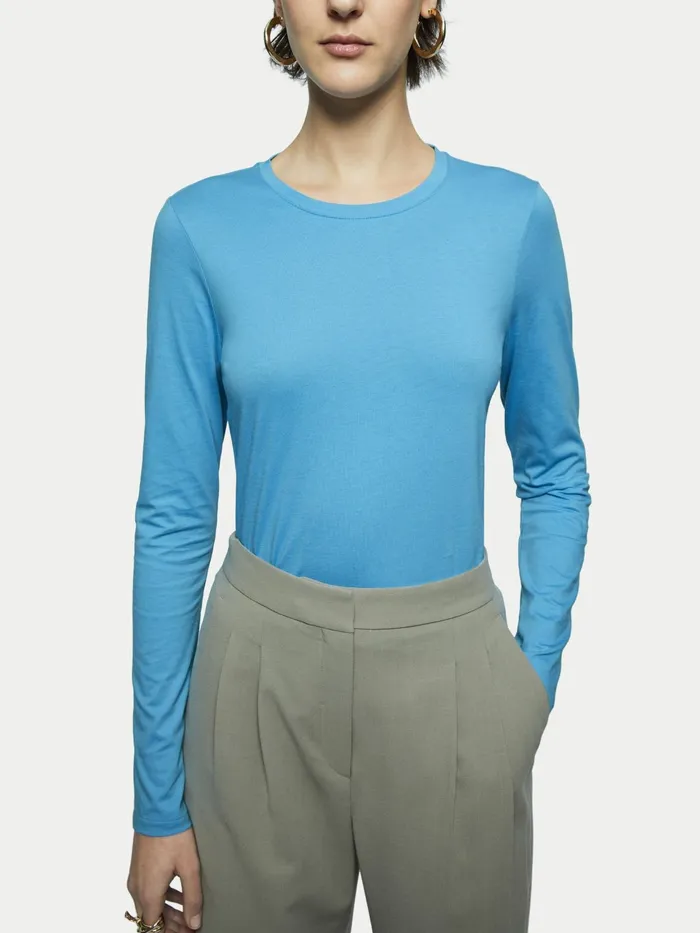 Jigsaw Tshirts Women Supima Cotton Long Sleeve Tee Blue