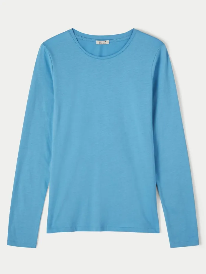 Jigsaw Tshirts Women Supima Cotton Long Sleeve Tee Blue