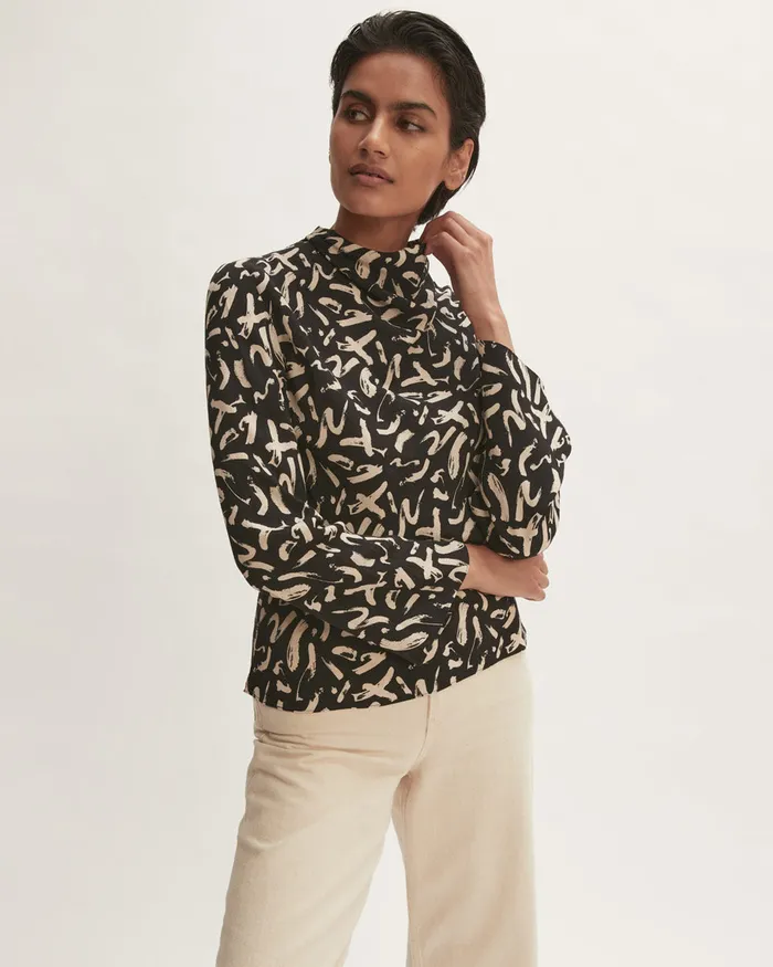 Jigsaw Tops Women Dash Print Blouse Black