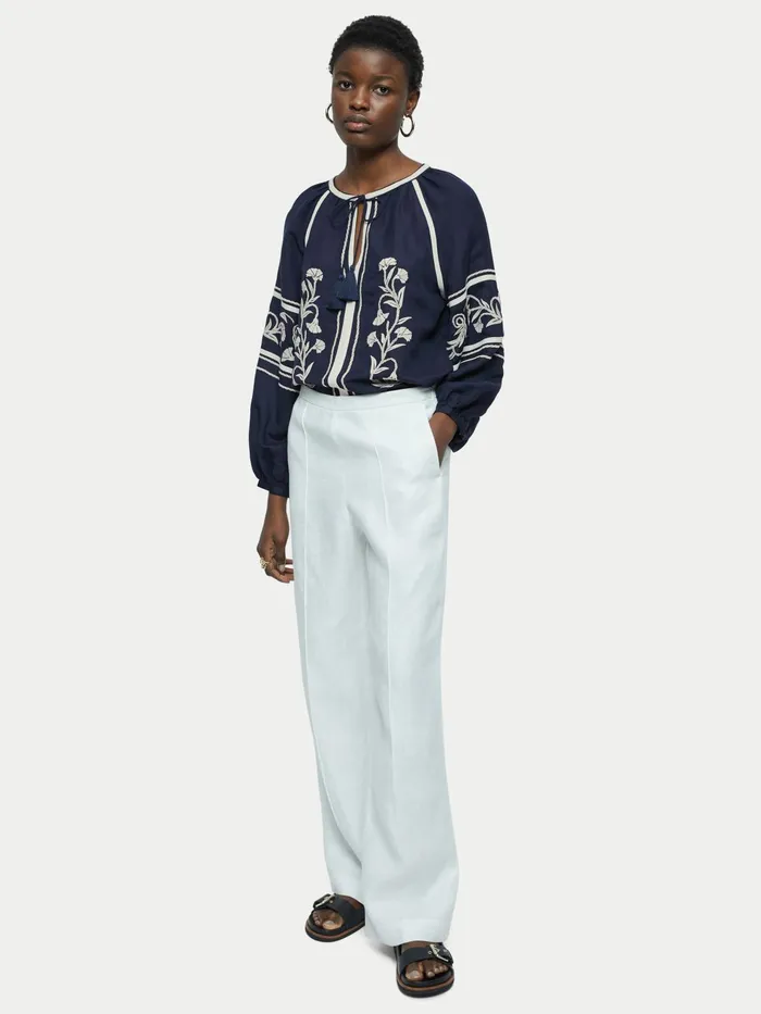 Jigsaw Tops Women Linenblend Embroidery Top Blue