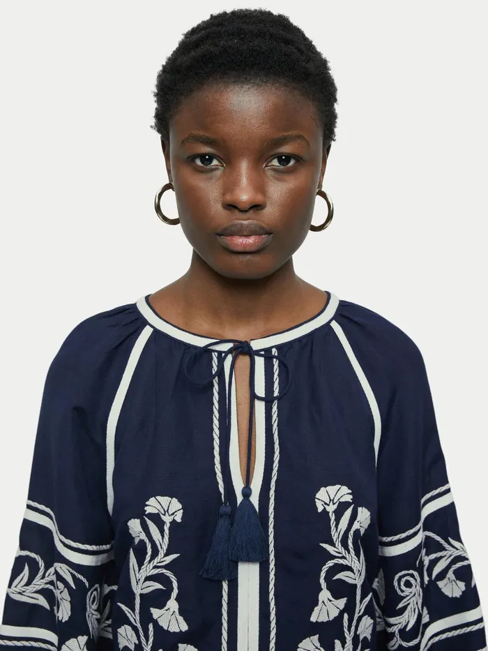 Jigsaw Tops Women Linenblend Embroidery Top Blue