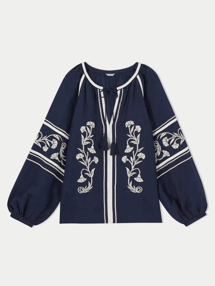 Jigsaw Tops Women Linenblend Embroidery Top Blue