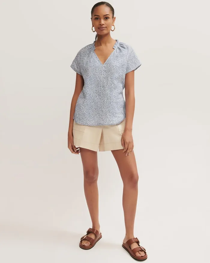 Jigsaw Tops Women Linen Foliage Ditsy Top Blue