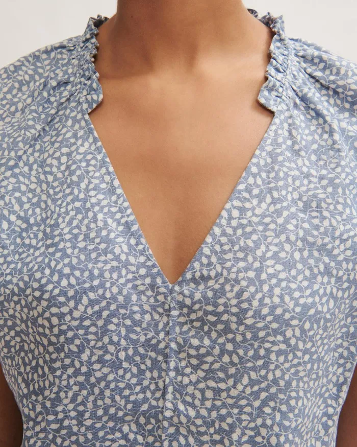 Jigsaw Tops Women Linen Foliage Ditsy Top Blue