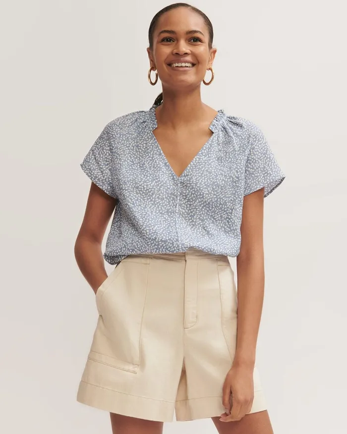 Jigsaw Tops Women Linen Foliage Ditsy Top Blue