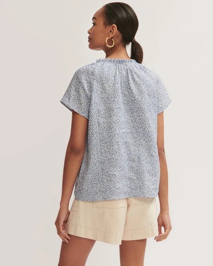 Jigsaw Tops Women Linen Foliage Ditsy Top Blue
