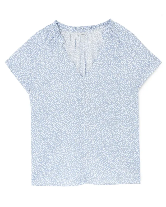 Jigsaw Tops Women Linen Foliage Ditsy Top Blue