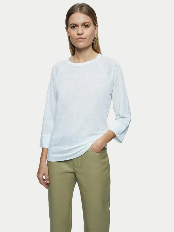 Jigsaw Tops Women Linen Raglan Top White