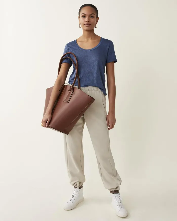 Jigsaw Tops Women Linen Scoop Neck Tee Blue