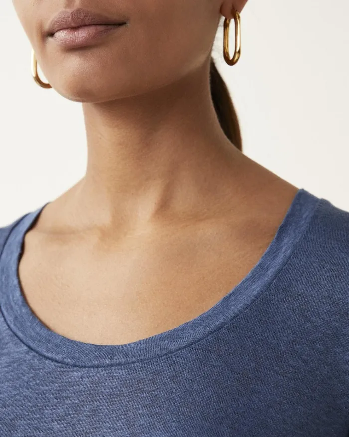 Jigsaw Tops Women Linen Scoop Neck Tee Blue