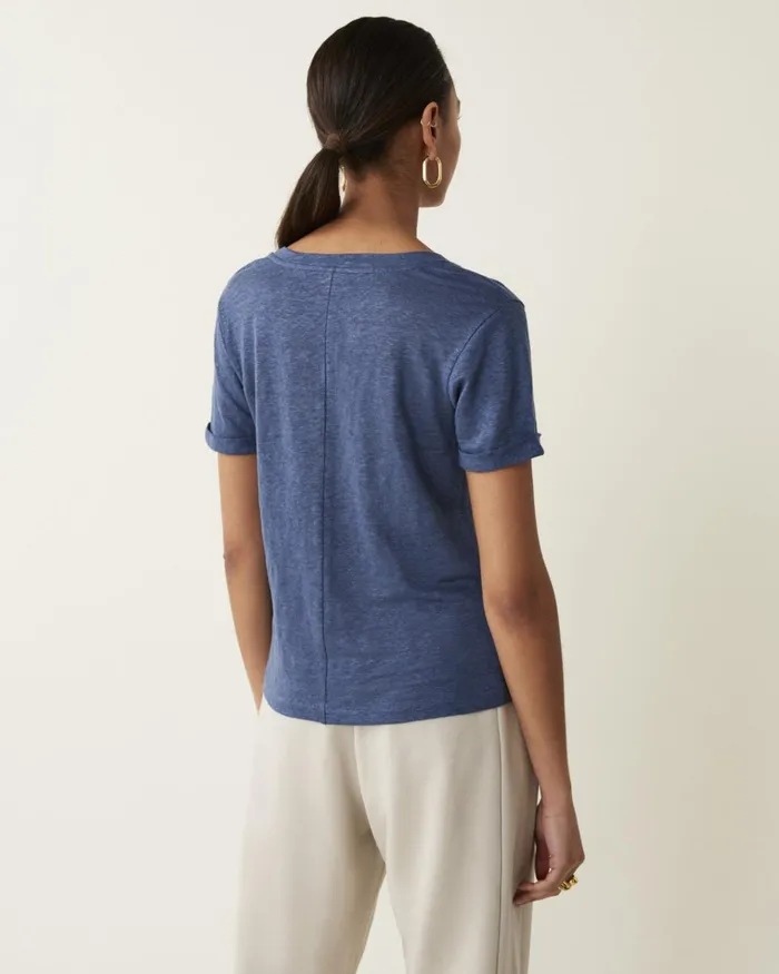 Jigsaw Tops Women Linen Scoop Neck Tee Blue