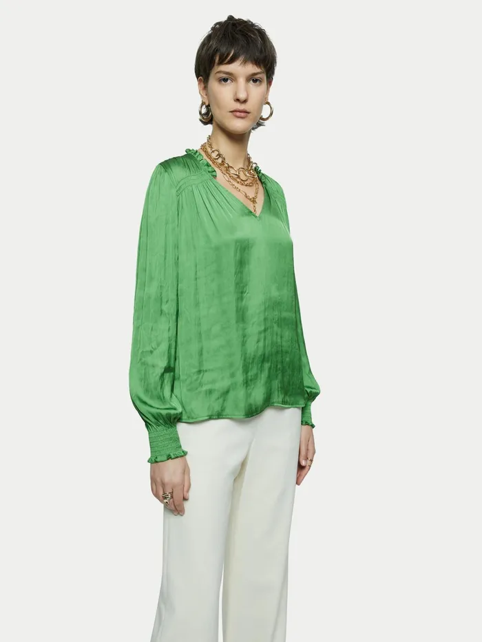Jigsaw Tops Women Satin Long Sleeve Top Green
