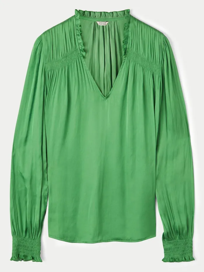 Jigsaw Tops Women Satin Long Sleeve Top Green