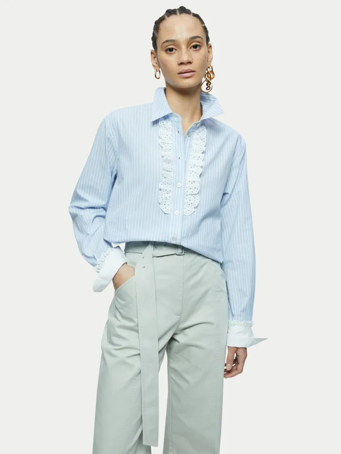 Jigsaw Tops Women Serpentine Broidery Shirt Blue