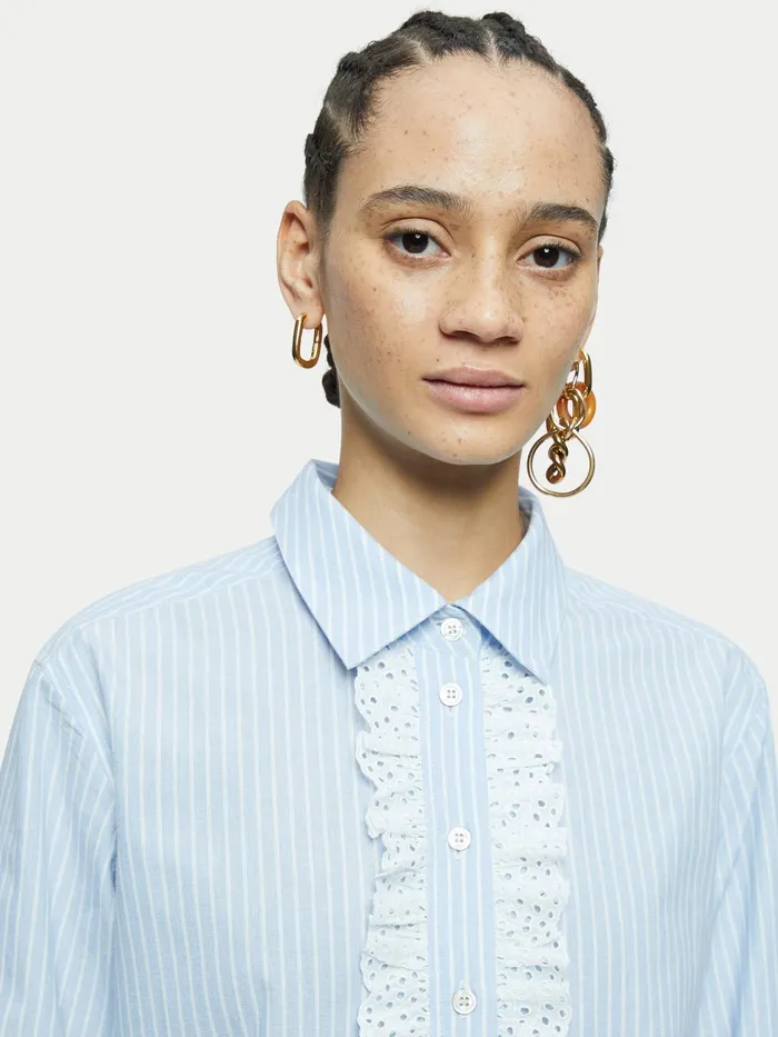 Jigsaw Tops Women Serpentine Broidery Shirt Blue