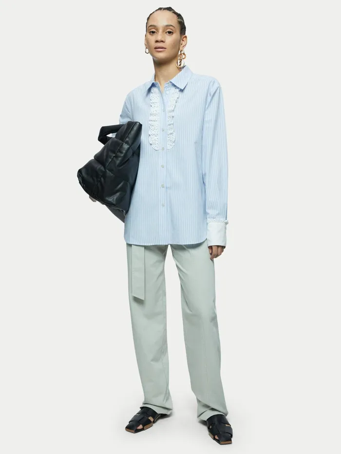 Jigsaw Tops Women Serpentine Broidery Shirt Blue